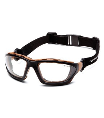 CARHARTT SAFETY GLASSES CLEAR W/ STRAP BLACK & TAN FRAME