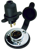 PERKO CONNECTOR DECK WATERTIGHT CHROME PLATED BRASS 2 PIN 15A 12V