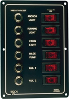 SEA DOG SWITCH ALUMINUM VERTICAL 6 ROCKER/BREAKER PANEL 12V 40A