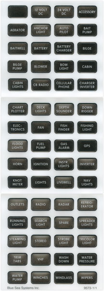 BLUE SEA 8214 LABEL KIT DC PANEL 60 COMMON SMALL LABELS