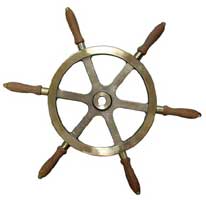 STEERING WHEEL 18" BRONZE WITH TEAK HANDLES 3/4"TAPERED BORE